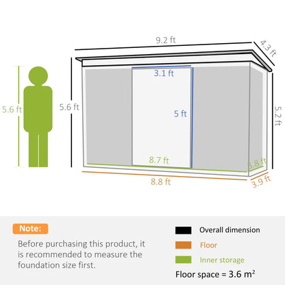 Outsunny 9ft x 4ft Metal Garden Shed