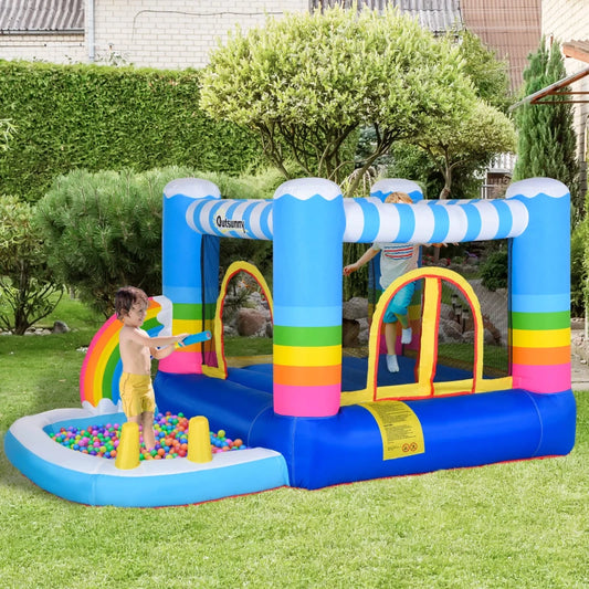 Outsunny Kids Bounce Castle Inflatable House with Trampoline Pool Climbing Wall