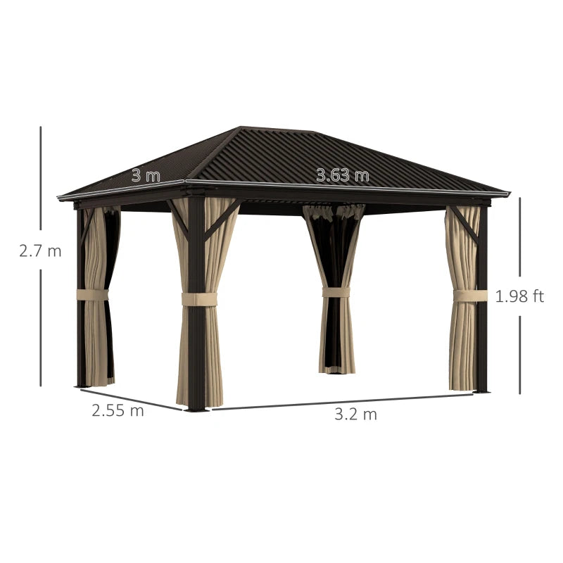 Outsunny 3.6 x 3m Aluminium Frame Hardtop Gazebo, with Accessories