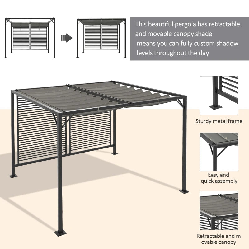 Outsunny 3 x 2.8m Metal Pergola, with Retractable Fabric Roof