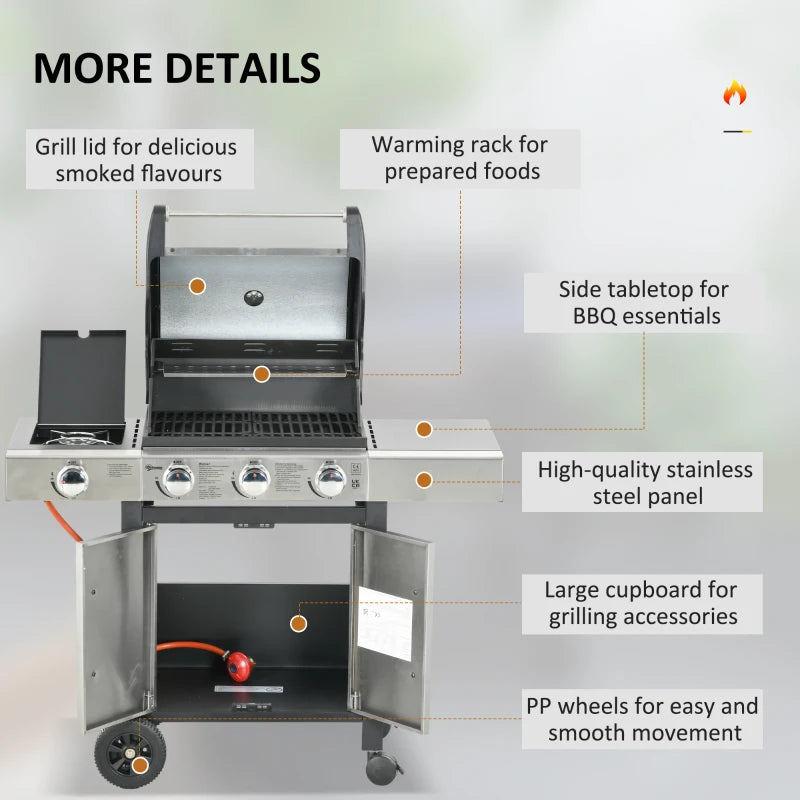 Outsunny Gas Barbecue Grill 3+1