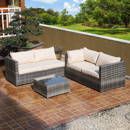 Outsunny 3Pcs Rattan Garden Furniture 4 Seater Outdoor