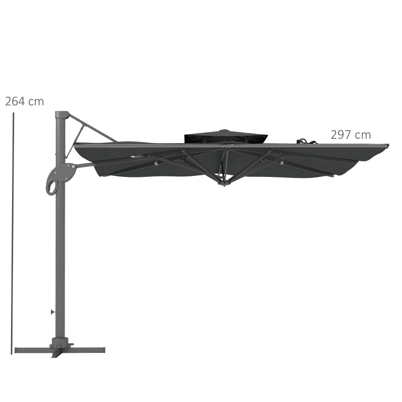 Outsunny Garden Parasol, 3(m) Cantilever Parasol with Hydraulic Mechanism