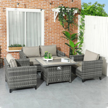 Outsunny 5-Piece Rattan Patio Furniture Set with Gas Fire Pit Table