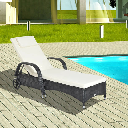 Outsunny Garden Rattan Furniture Single Sun Lounger Recliner Bed