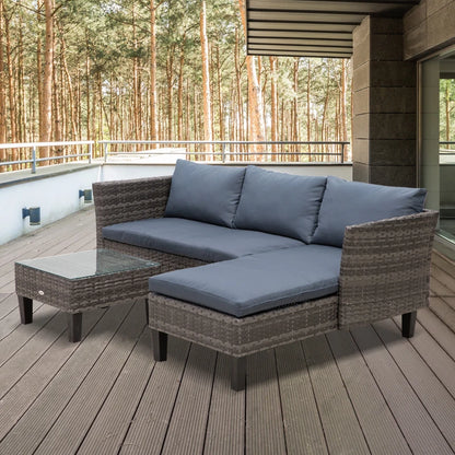 Outsunny 3 Pcs Garden Sofa PE Rattan Set