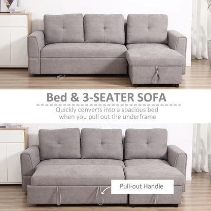 HOMCOM Linen-Look 'L' Storage Sofa Bed