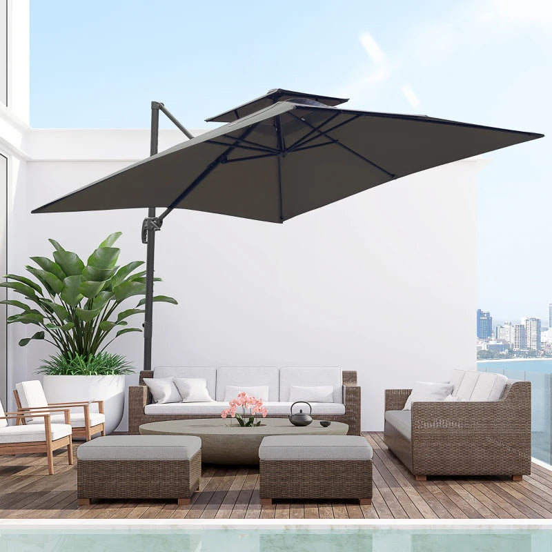 Outsunny Cantilever Parasol 360 Degree, Weighted Base and Cover Included