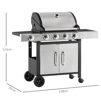 Outsunny Gas Barbecue Grill 4+1 Burner Garden Smoker BBQ Trolley