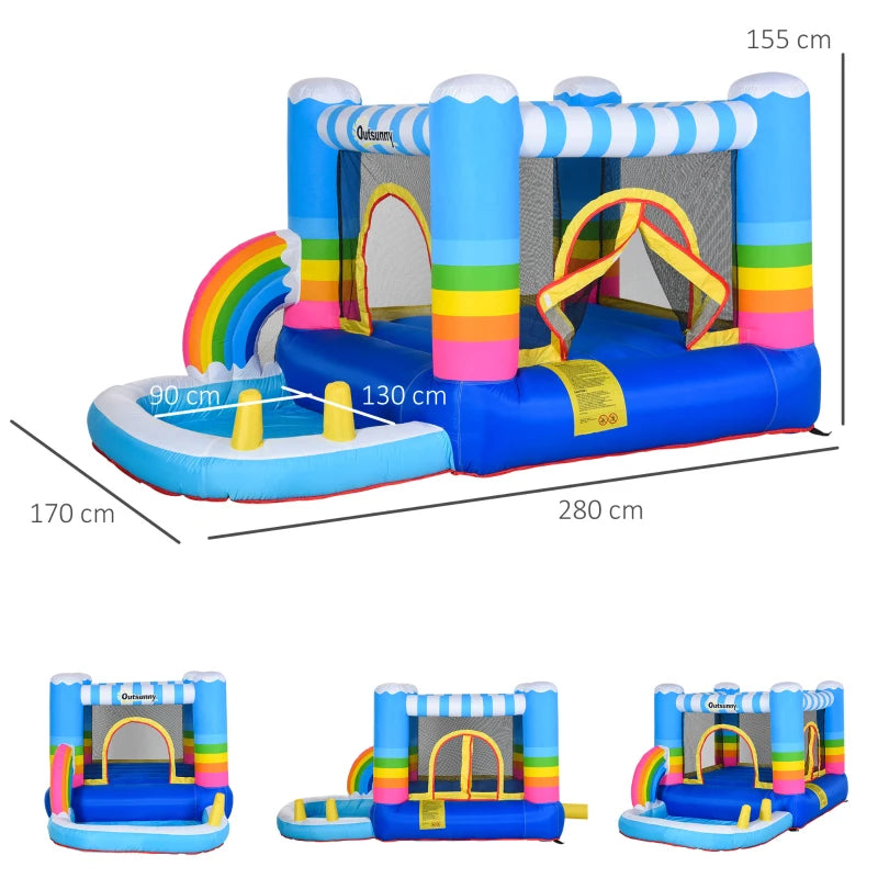 Outsunny Kids Bounce Castle Inflatable House with Trampoline Pool Climbing Wall