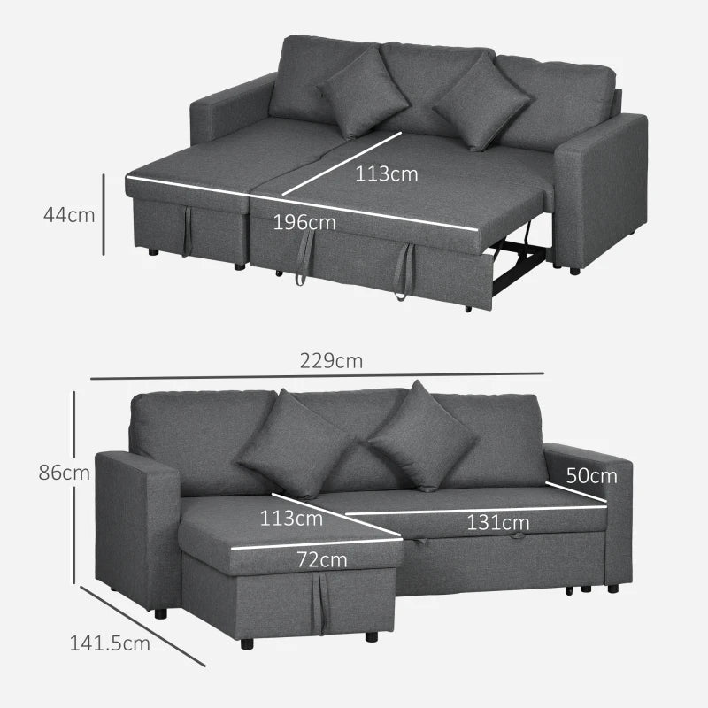 HOMCOM Corner Sofa Bed with Storage