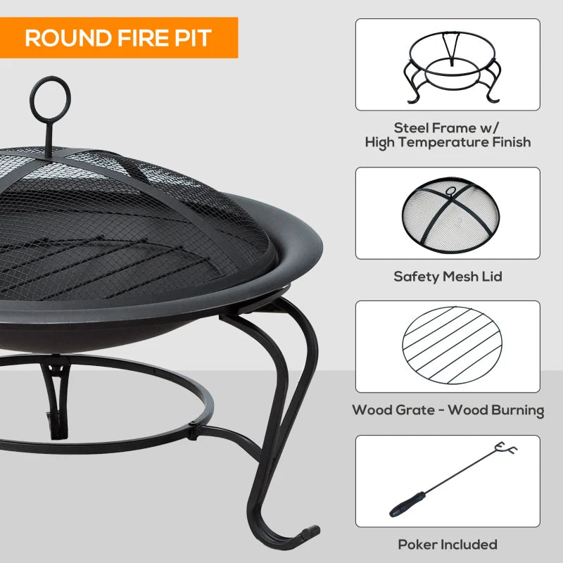 Outsunny Metal Firepit Bowl Outdoor Round Fire Pit