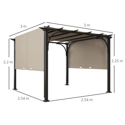 Outsunny 3 x 3(m) Outdoor Retractable Pergola Gazebo