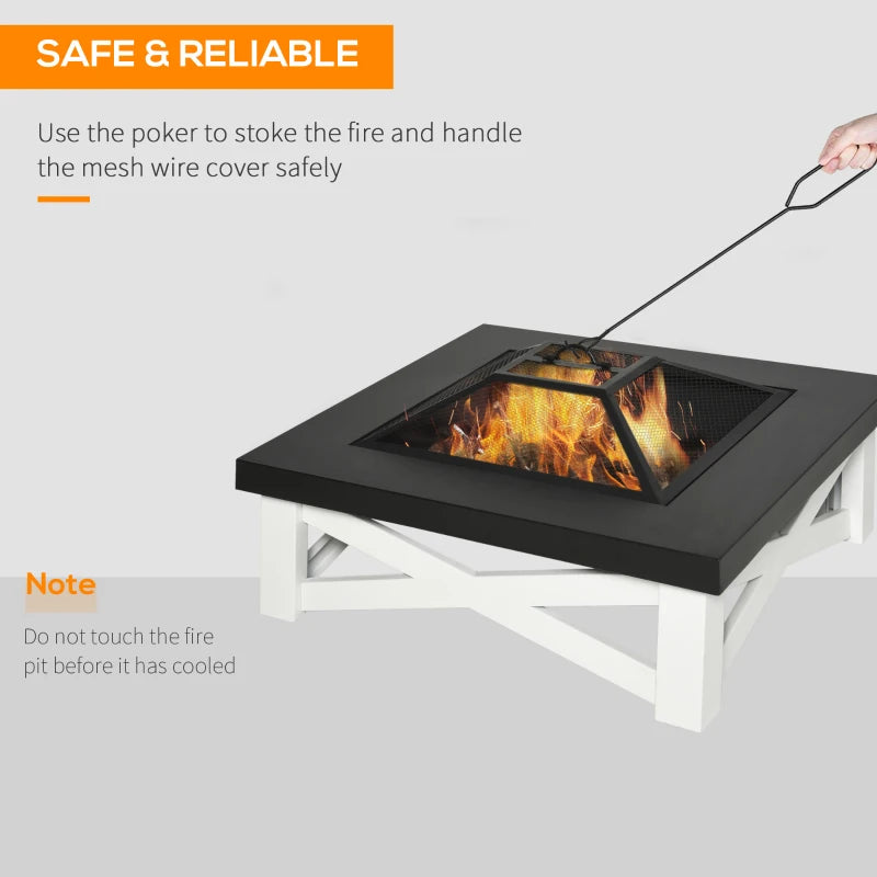 Outsunny Metal Large Firepit Outdoor 3 in 1 Square Fire Pit