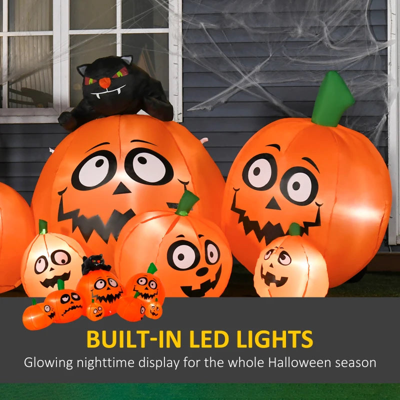 HOMCOM Halloween Decoration Inflatable Pumpkin & Cat LED Lights Flashing Eyes