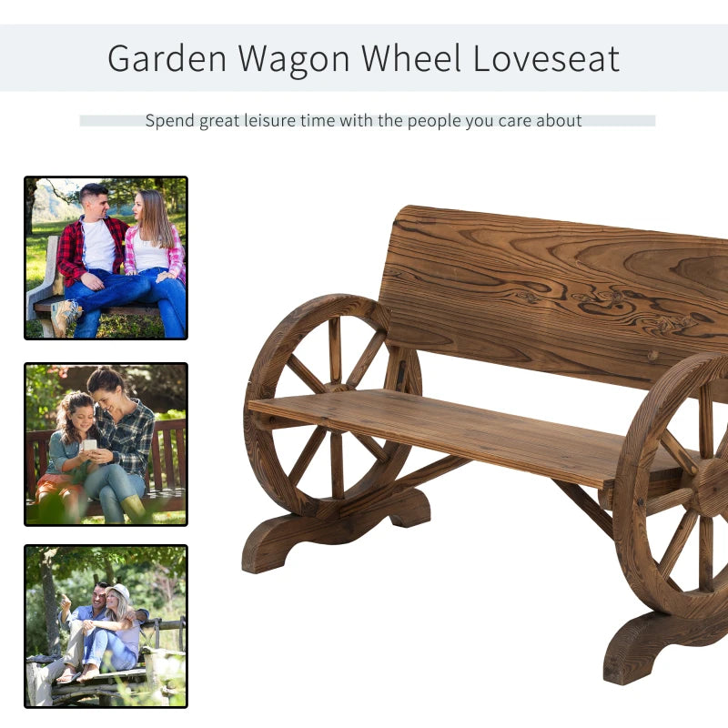 Outsunny Fir Wood 2-Seater Wagon Wheel Bench