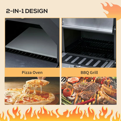 Outsunny Outdoor Garden Pizza Oven Charcoal BBQ Grill 3-Tier Freestanding