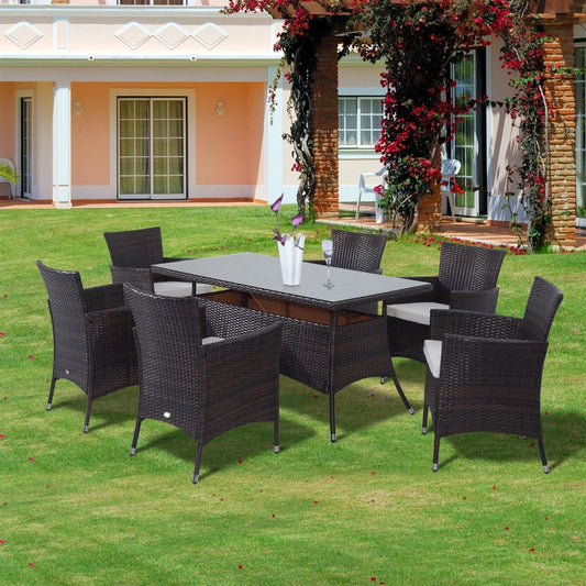 Outsunny 7 Pieces Outdoor PE Rattan Garden Dining Set