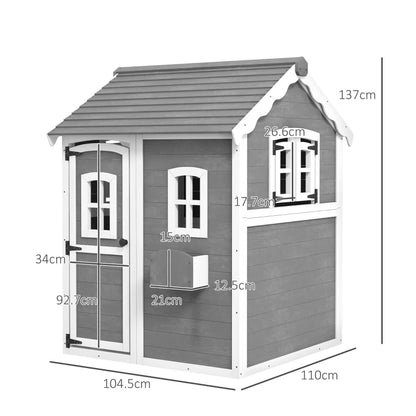 Outsunny Wooden Playhouse for Kids with Doors, Windows, Plant Box, Floors