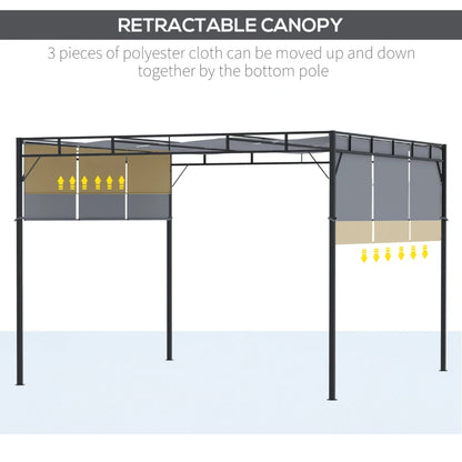 Outsunny 3 x 3(m) Steel Pergola Gazebo with Retractable Roof