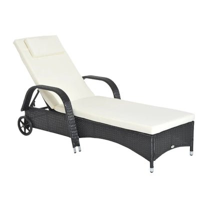 Outsunny Garden Rattan Furniture Single Sun Lounger Recliner Bed