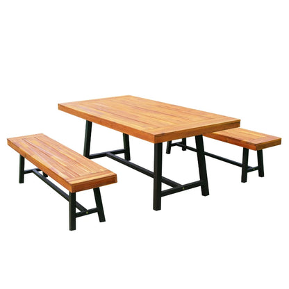 Outsunny Garden 3 Pieces Acacia Wood Picnic Table and 2 Benches