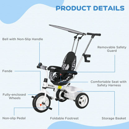 HOMCOM 6 in 1 Tricycle for Kids with 5-point harness straps