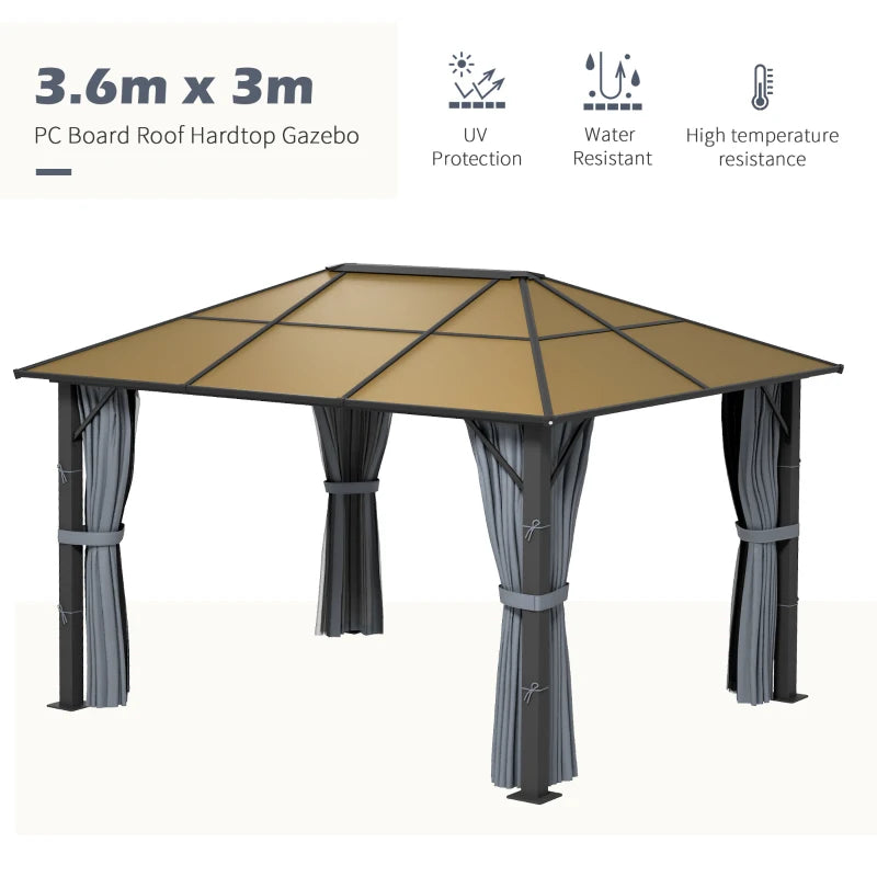 Outsunny 3 x 3.6m Garden Aluminium Gazebo Hardtop Roof