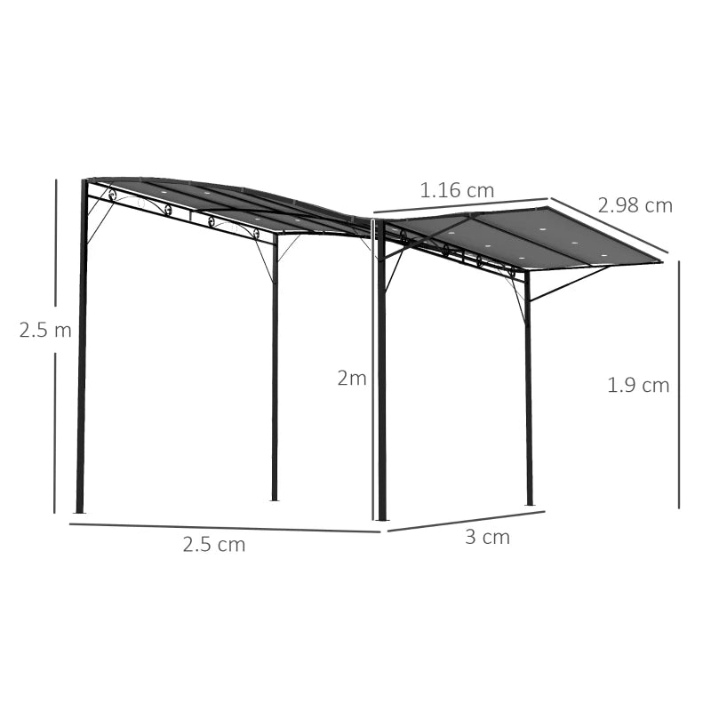 Outsunny 3 x 2.5m Patio Pergola Wall Mount Metal Charcoal Grey