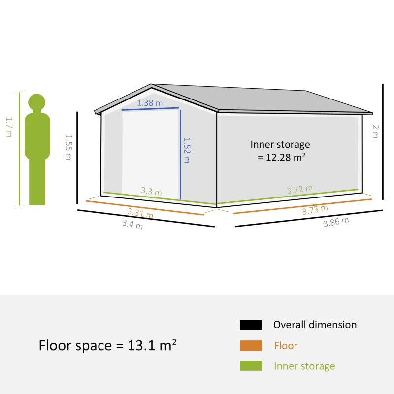 Outsunny 13 x 11ft Metal Garden Shed