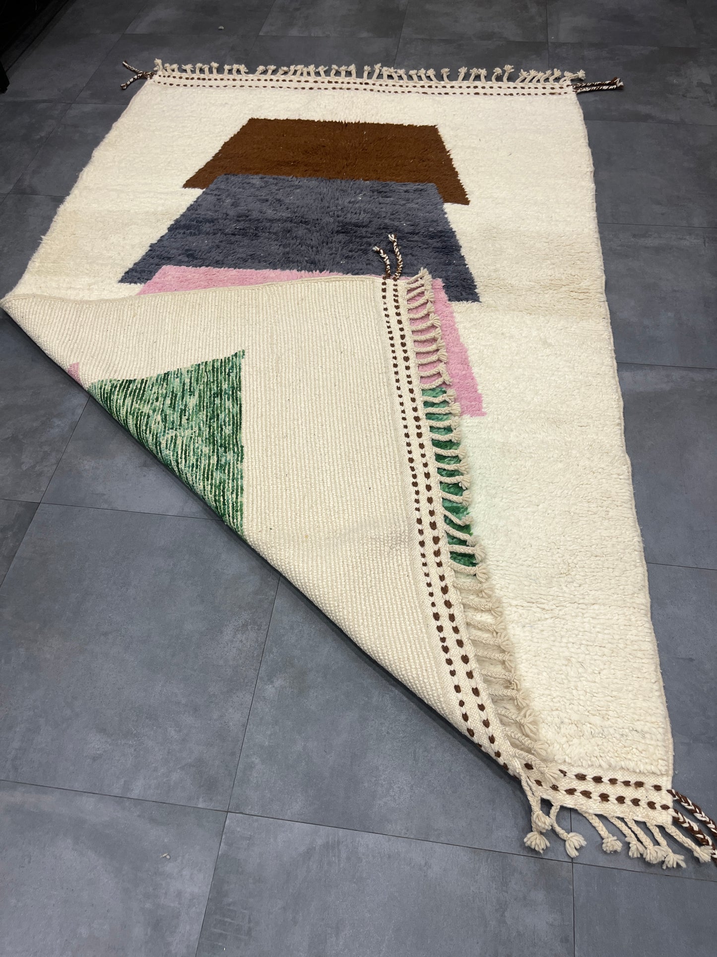 Moroccan Berber Rug - Beni Ourain Colour Abstract Shapes 2.6 X 1.6m | 100% Wool Handmade