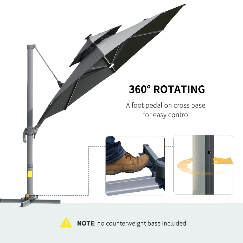 Outsunny 3m Cantilever Parasol w/ Solar Lights Power Bank Base 360°