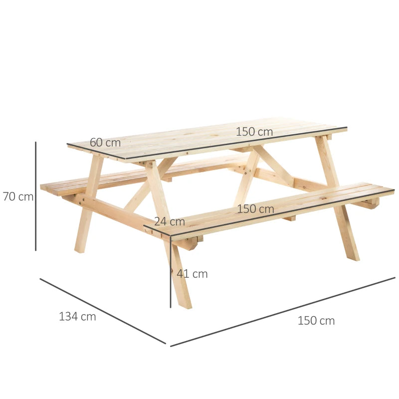 Outsunny 4 Seater Wooden Picnic Table Bench for Outdoor Garden or Patio with Parasol Cutout 150 cm