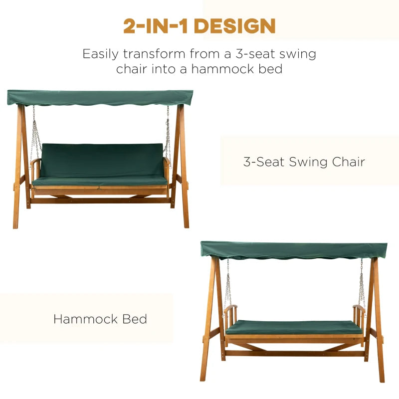 Outsunny 3 Seater 2-in-1 Wooden Garden Swing / Hammock