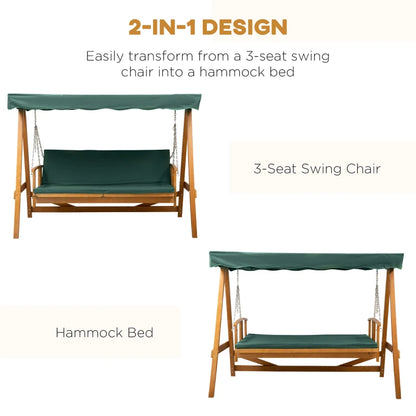 Outsunny 3 Seater 2-in-1 Wooden Garden Swing / Hammock