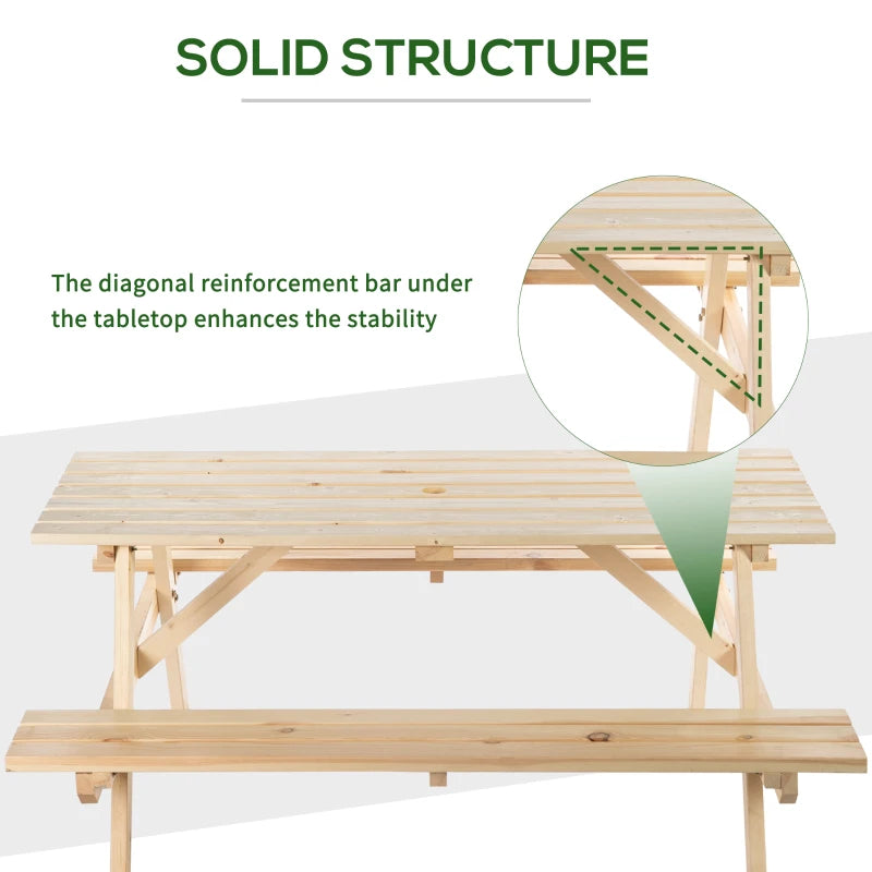 Outsunny 4 Seater Wooden Picnic Table Bench for Outdoor Garden or Patio with Parasol Cutout 150 cm