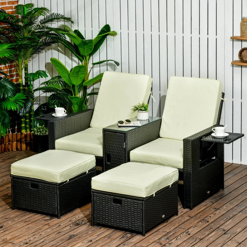 Outsunny 5PC PE Rattan Sun Lounger