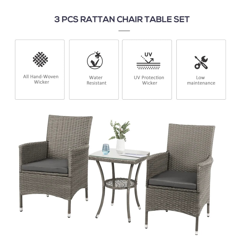 Outsunny Outdoor Rattan Bistro Set with Cushions