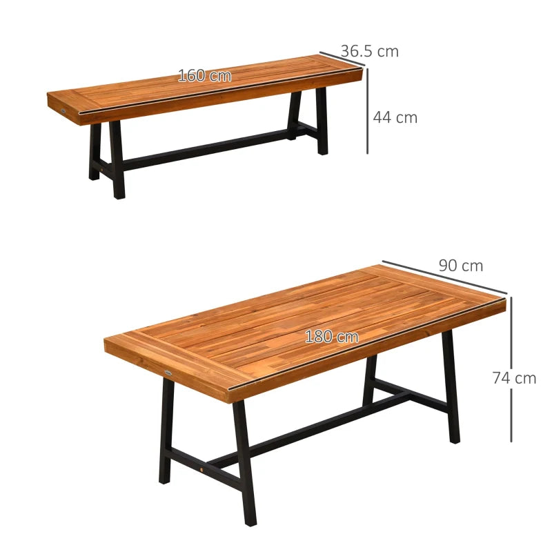 Outsunny Garden 3 Pieces Acacia Wood Picnic Table and 2 Benches