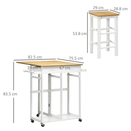 HOMCOM Kitchen Island Set with 2 Stools