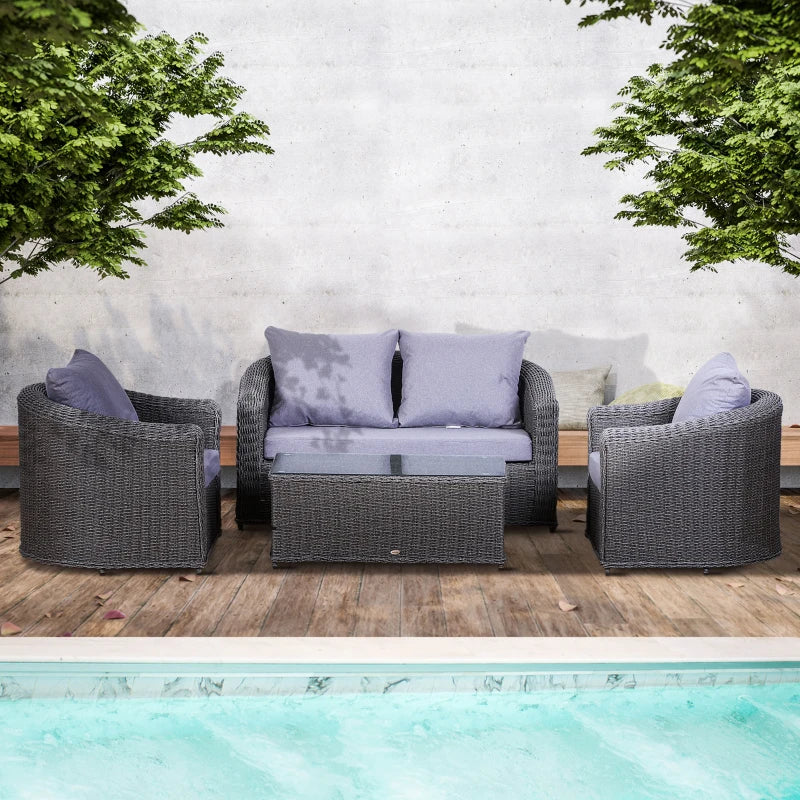 Outsunny Deluxe Round PE Rattan Garden Furniture Set