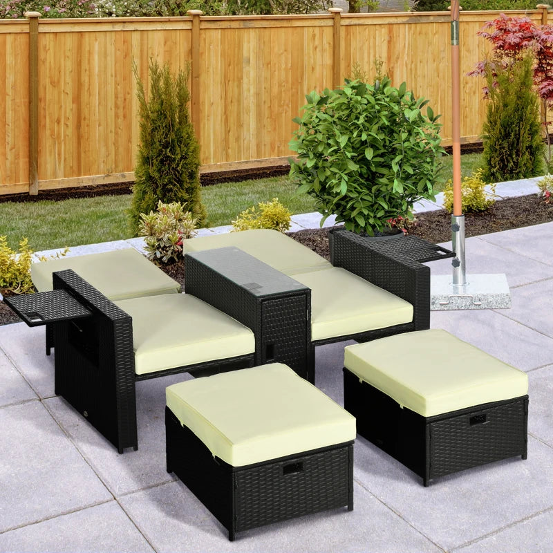 Outsunny 5PC PE Rattan Sun Lounger