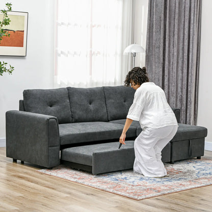 HOMCOM 3 Seater Sofa Bed, L-Shaped Corner Sofa