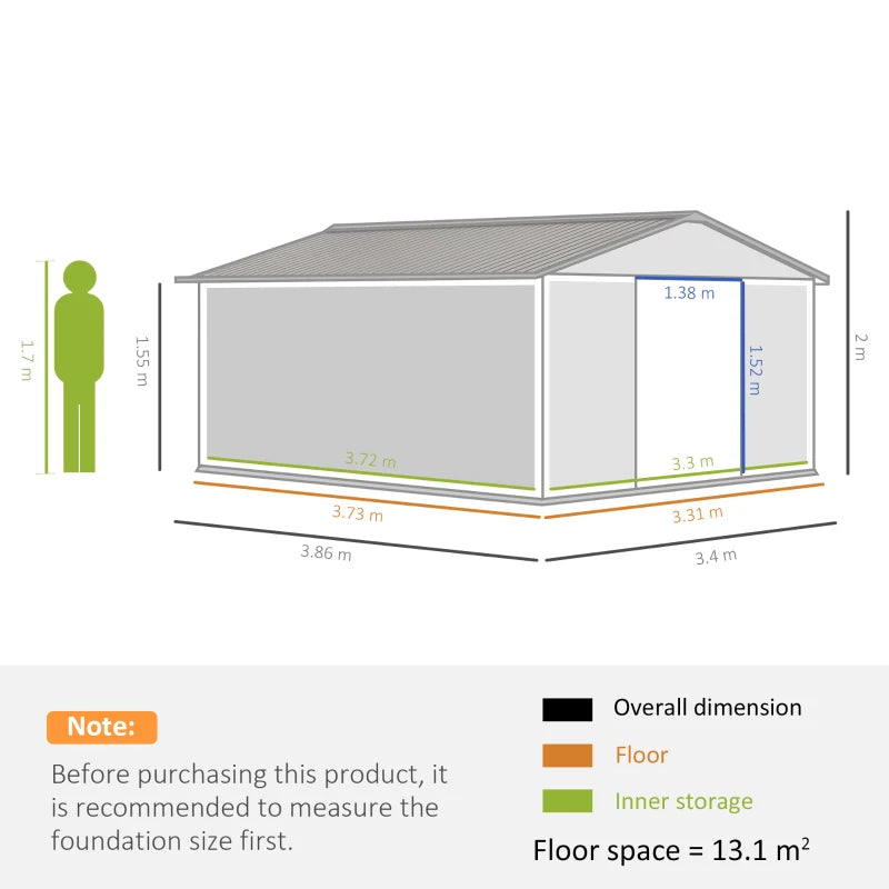 Outsunny 13 x 11ft Garden Metal Storage Shed