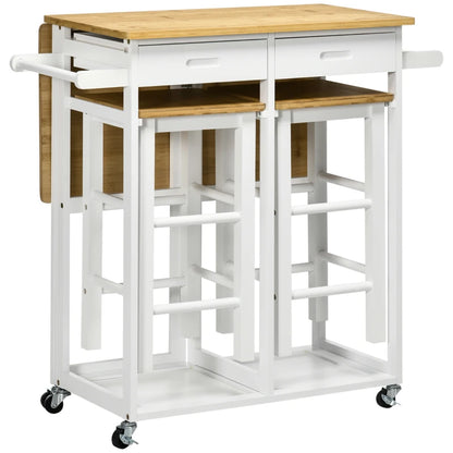 HOMCOM Kitchen Island Set with 2 Stools