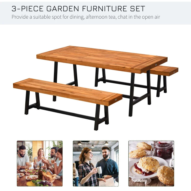 Outsunny Garden 3 Pieces Acacia Wood Picnic Table and 2 Benches