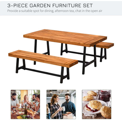 Outsunny Garden 3 Pieces Acacia Wood Picnic Table and 2 Benches