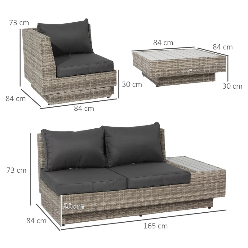 Outsunny 4 PCs Rattan Garden Furniture Outdoor Sectional Corner Sofa and Coffee Table Set