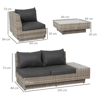 Outsunny 4 PCs Rattan Garden Furniture Outdoor Sectional Corner Sofa and Coffee Table Set