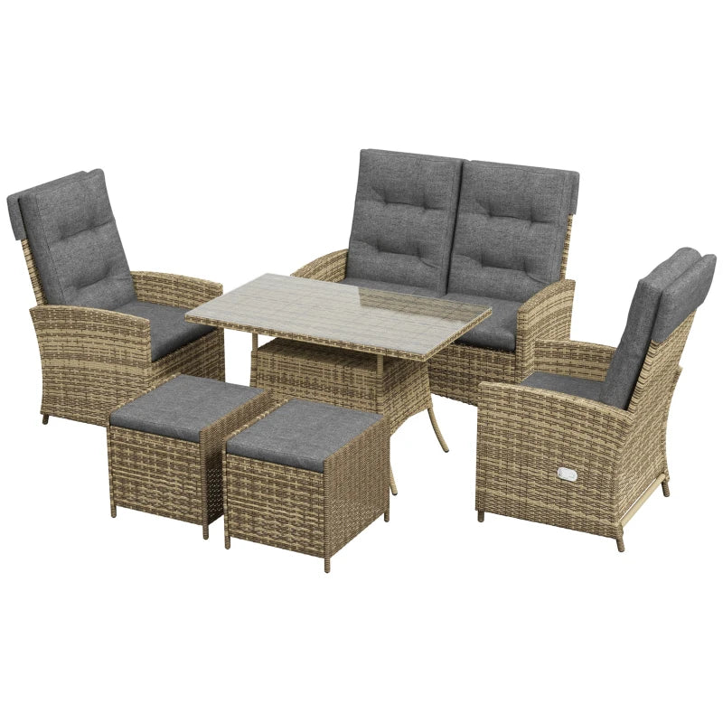 Outsunny Six-Piece Rattan Garden Set, with Reclining Chairs